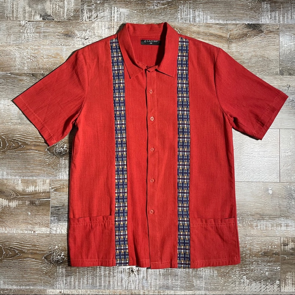 Burnt orange textile short sleeve button up